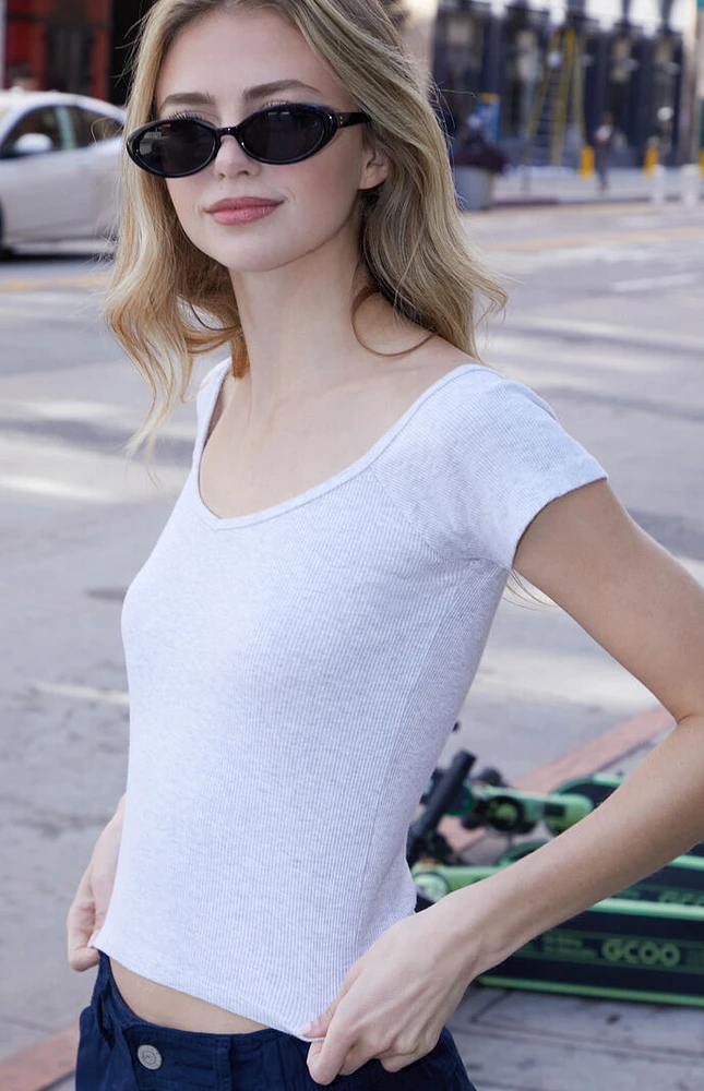 John Galt Light Gray V-Neck Top