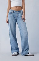 PacSun Light Indigo Rhinestone Low Rise Wide Leg Jeans