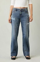 Pacsun Jordyn Ripped Low Rise Straight Leg Jeans Dark Blue Wash