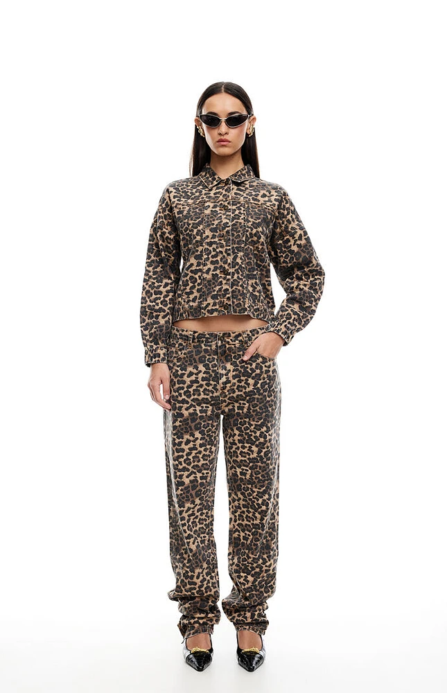 LIONESS Leopard Carmela Denim Jacket