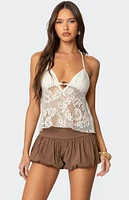 Edikted Sheer Crochet Babydoll Halter Top