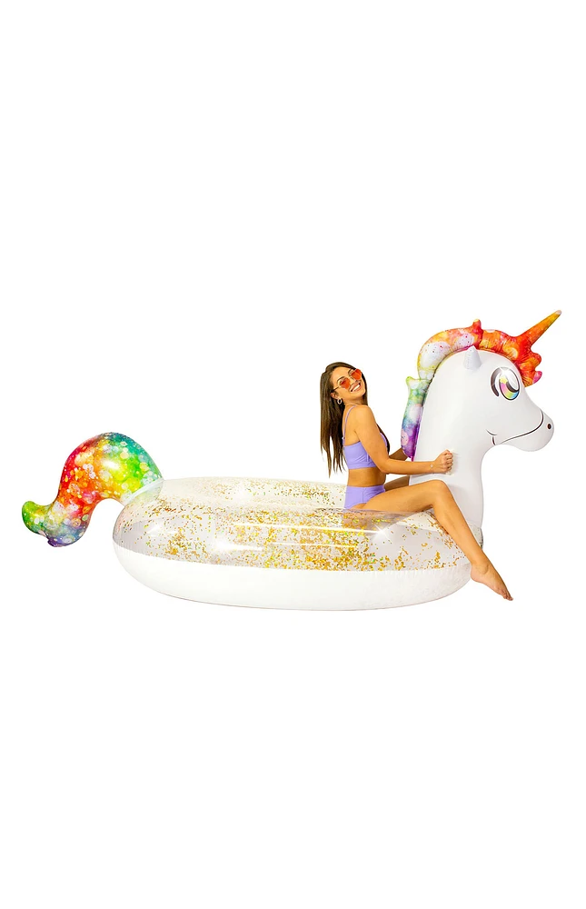 PoolCandy Gigantic Rainbow Glitter Unicorn Pool Raft