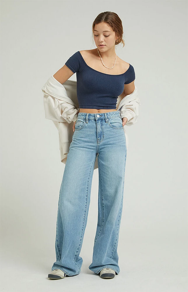 PacSun Jessie Medium Indigo High Waisted Baggy Jeans