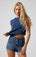 Pacsun Dark Indigo Zip Fly High Waisted Denim Festival Shorts