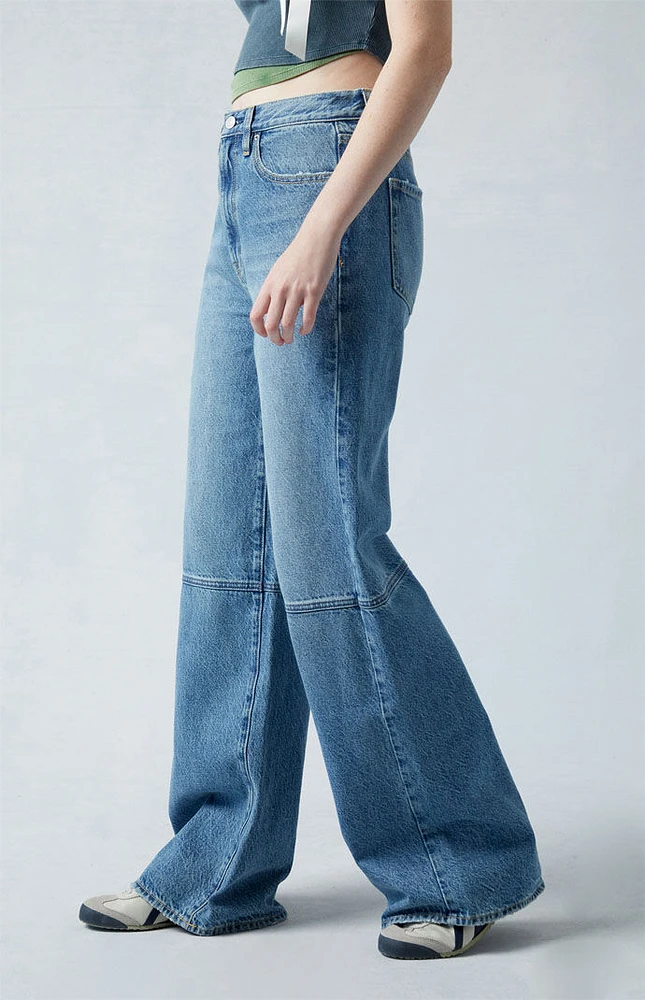PacSun Eco Medium Indigo Paneled Mid Rise Baggy Jeans