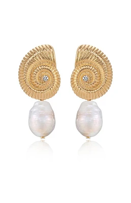 Ettika Nautilus Shell Freshwater Pearl Dangle Earrings