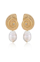 Ettika Nautilus Shell Freshwater Pearl Dangle Earrings
