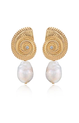 Ettika Nautilus Shell Freshwater Pearl Dangle Earrings