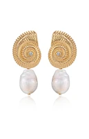 Ettika Nautilus Shell Freshwater Pearl Dangle Earrings