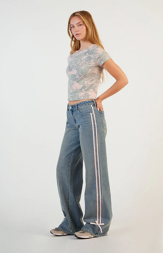 PacSun Casey Side Stripe Bows Low Rise Baggy Jeans