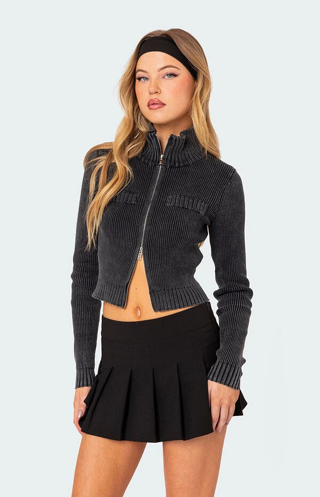 Edikted Torey Washed Zip Up Cardigan