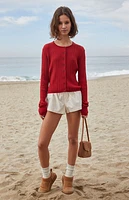 John Galt Red Zoe Cable Knit Cardigan