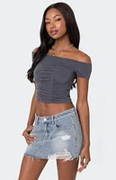 Edikted Triple Ruched Off Shoulder Top