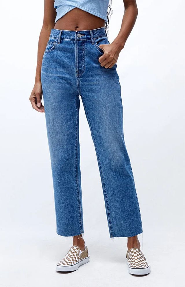 Eco Medium Blue High Waisted Straight Leg Jeans
