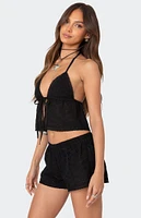 Edikted Jael Tie Front Eyelet Halter Top