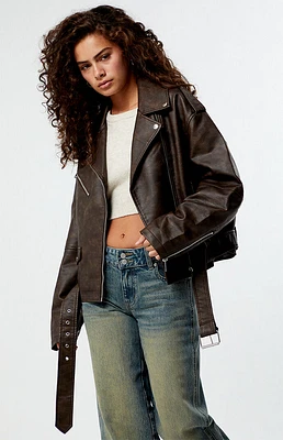 Glamorous Brown Faux Leather Moto Jacket