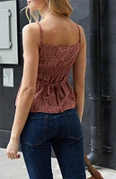 Red Floral Woven Tank Top