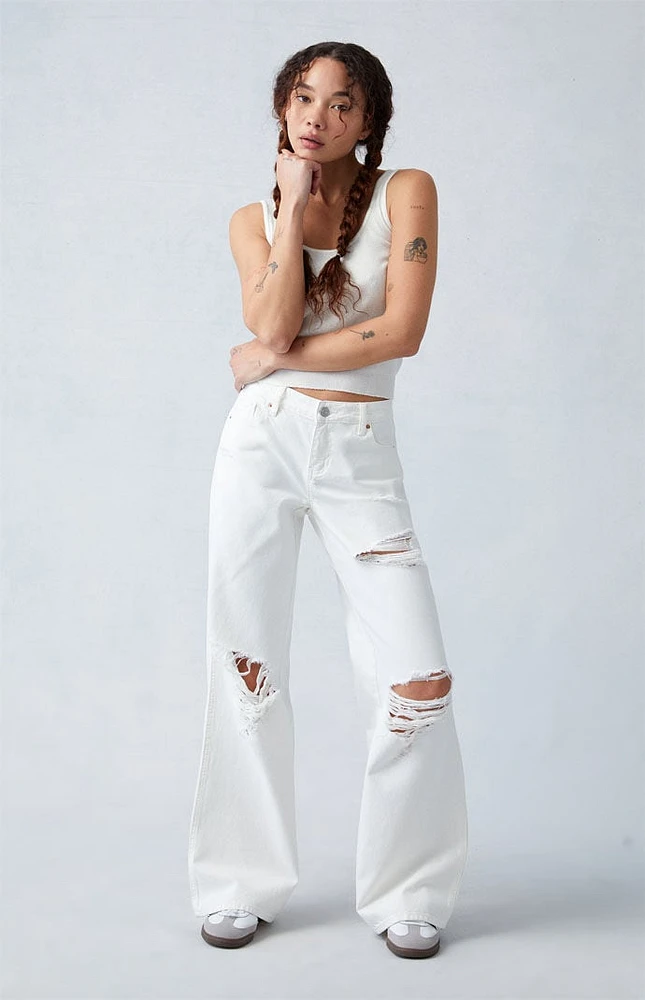 PacSun Eco White Ripped Low Rise Baggy Jeans