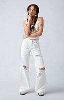 PacSun Eco White Ripped Low Rise Baggy Jeans