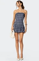 Edikted Plaid Strapless Bubble Mini Dress