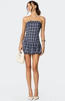 Edikted Plaid Strapless Bubble Mini Dress