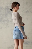 Asymmetrical Waistband Denim Mini Skirt