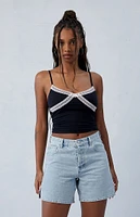 PacSun Light Indigo Bow High Waisted Relaxed Jorts