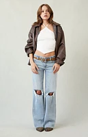 Pacsun Casey Ripped Knee Low Rise Baggy Jeans Light Indigo