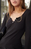 John Galt Black Zelly Henley Long Sleeve Top