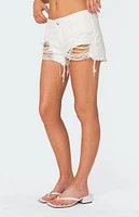 Edikted Matilda Low Rise Distressed Denim Shorts