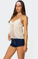 Edikted Ribbon Sheer Lace Babydoll Top