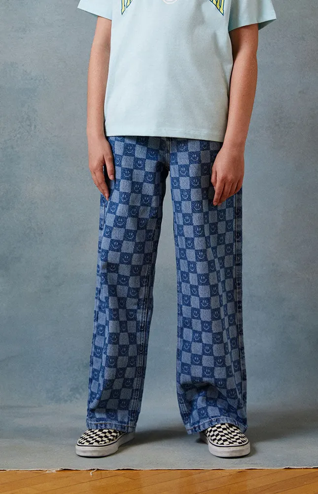 Smiley Checker Baggy Jeans