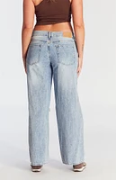 PacSun Casey Ripped Knees Low Rise Baggy Jeans Medium Indigo