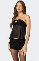 Edikted Starfish Strapless Chiffon Top