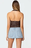 Edikted Draped Faux Leather Halter Top