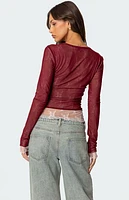 Edikted Lacey Sheer Mesh Crew Neck Top