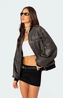 Edikted Vava Washed Faux Leather Bomber Jacket