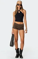 Edikted Leopard Printed Micro Denim Shorts