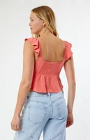 LA Hearts Keyhole Linen Babydoll Top