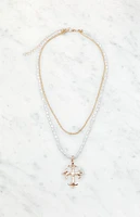 LA Hearts Pearl & Cross Choker Necklace