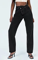 Princess Polly Black Holly Asymmetrical Straight Leg Jeans