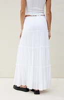 Beverly and Beck White Tiered Maxi Skirt