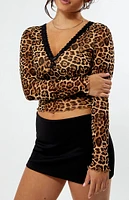 LA Hearts Leopard Mesh Long Sleeve Top