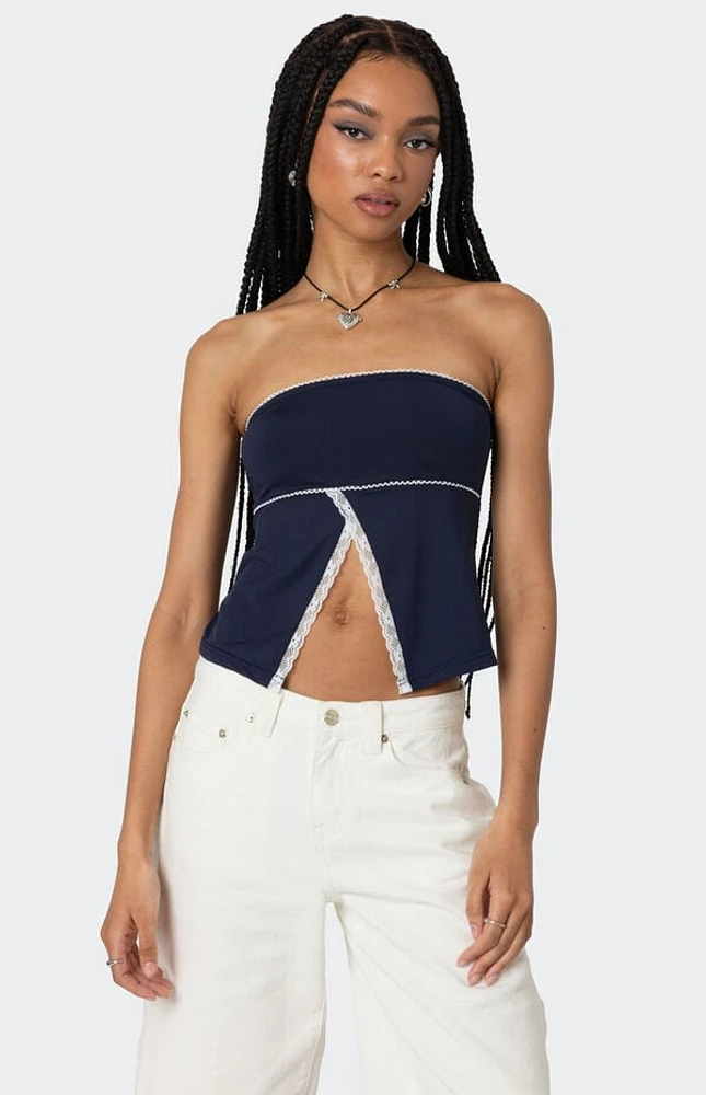 Edikted Lace Trim Split Front Tube Top