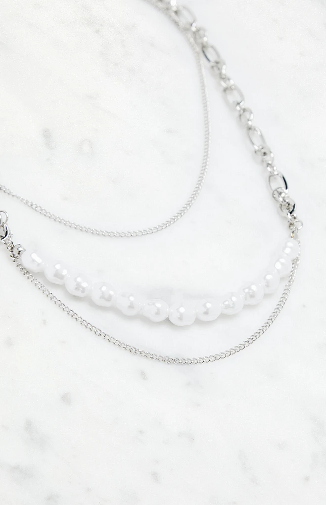 LA Hearts Pearl Chain Drop Necklace