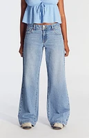 PacSun Casey Double Button Low Rise Baggy Jeans Medium Indigo