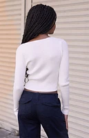 John Galt White V-Neck Long Sleeve Sweater