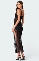 Edikted Sheer Mesh & Lace Patchwork Maxi Dress