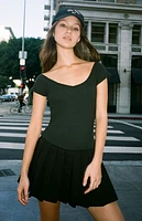 John Galt Black V-Neck Off-The-Shoulder Top