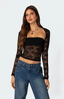 Edikted Addison Sheer Lace Tube Top & Shrug Two Piece Set